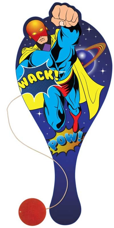 PADDLE BAT/BALL SUPER HERO WOODEN 22CM ASSORTED